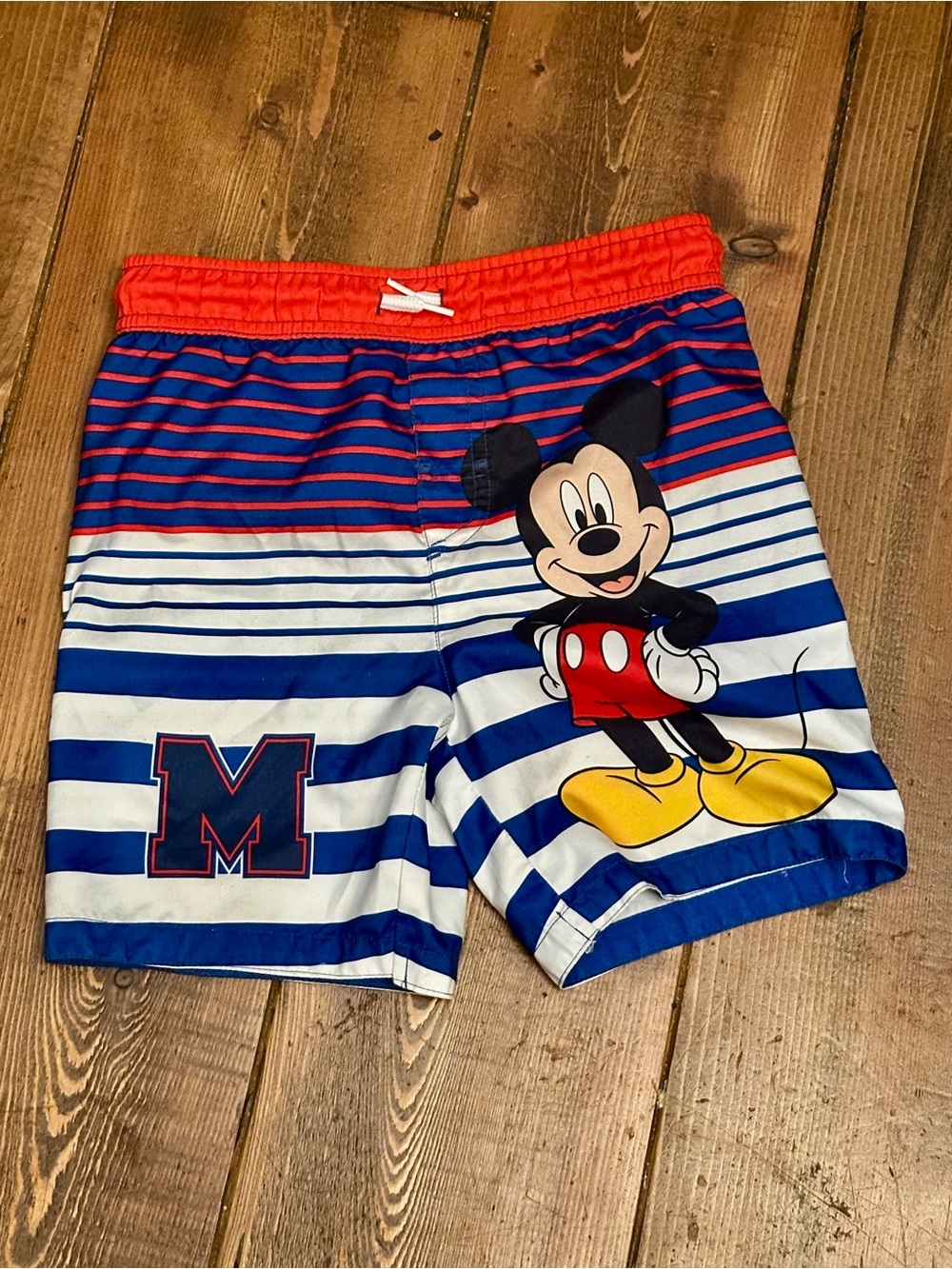 Disney Junior Mickey Red and Blue Boys Swim Trunks with White Drawstring